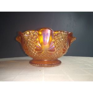 Sowerby Marigold orange iridescent pineapple carnival glass bowl